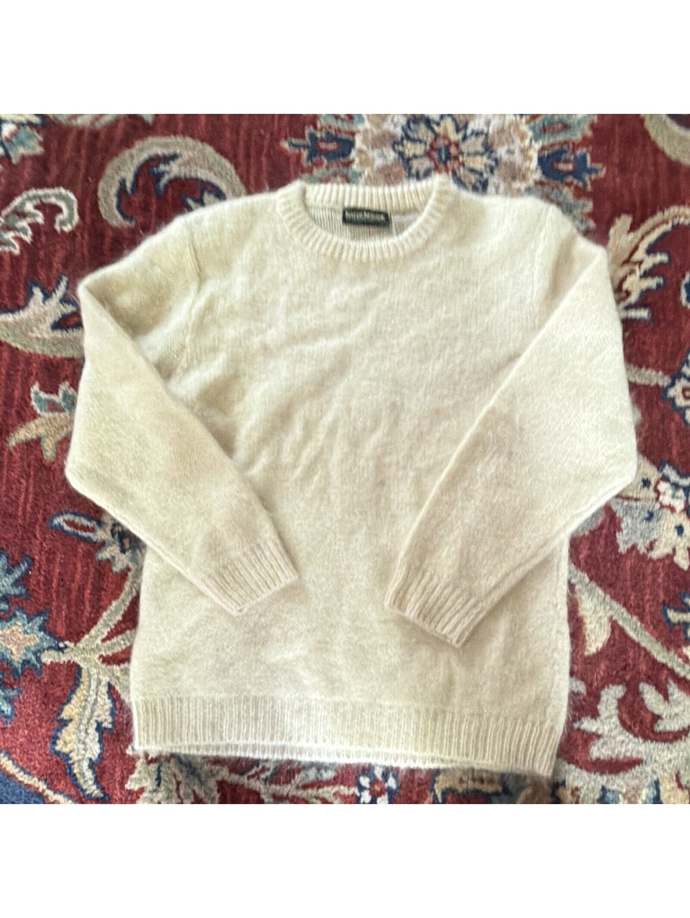 Harvé Benard Women's S Ivory Wool Mohair Blend Crew Neck Knit Pullover Sweater
